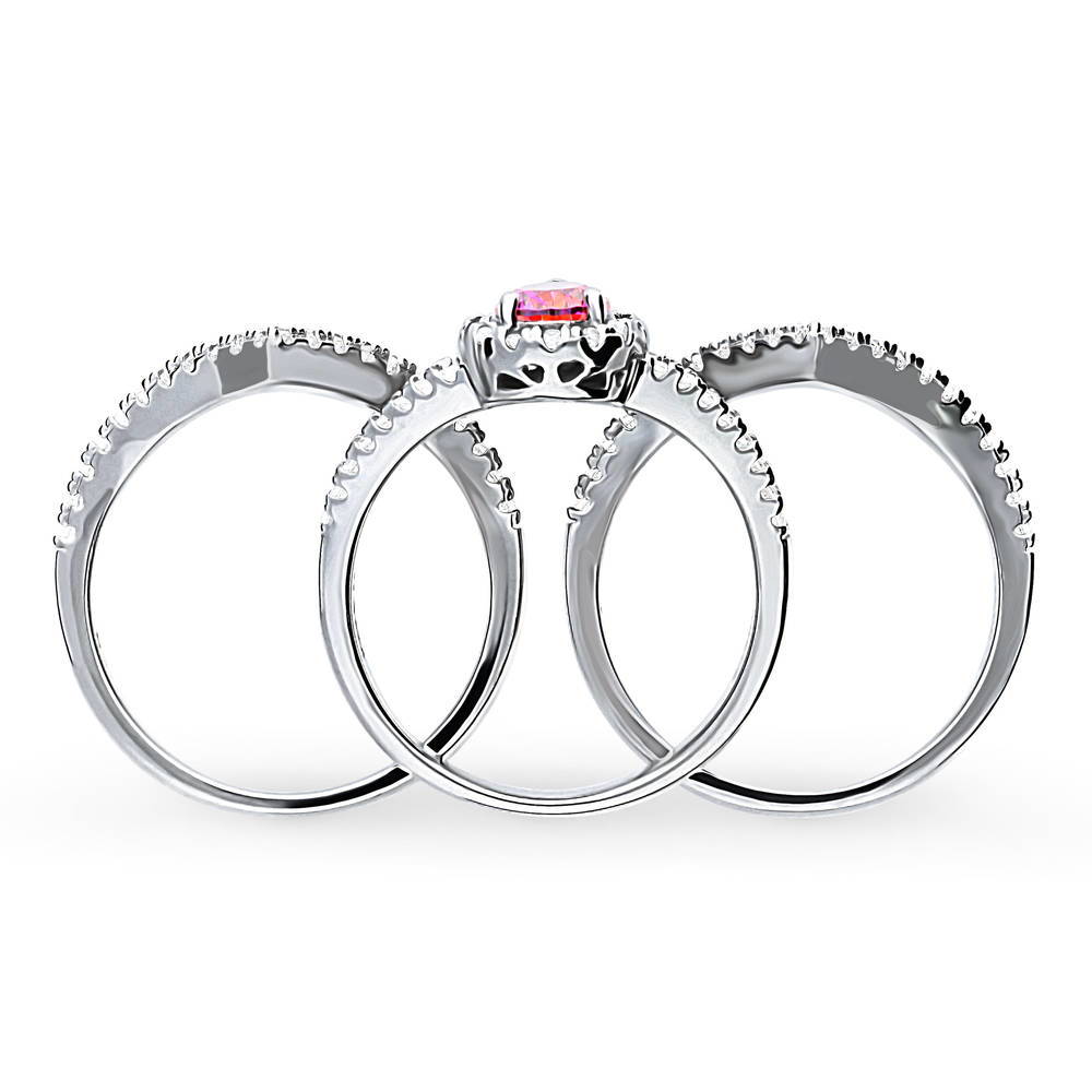 Alternate view of Halo Red Pear CZ Split Shank Ring Set in Sterling Silver, 8 of 16