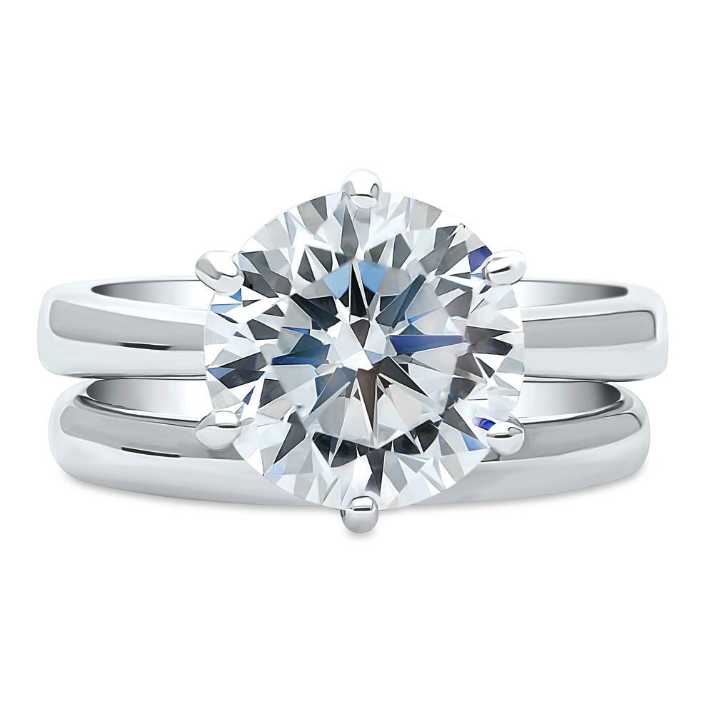 Solitaire 3.8ct Round CZ Ring Set in Sterling Silver
