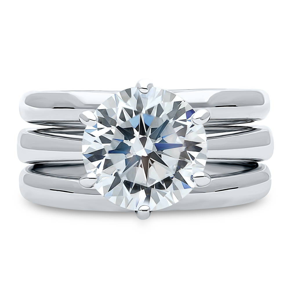 Solitaire 3.8ct Round CZ Ring Set in Sterling Silver