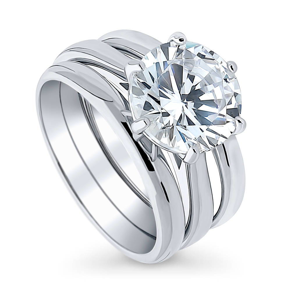 Solitaire 3.8ct Round CZ Ring Set in Sterling Silver