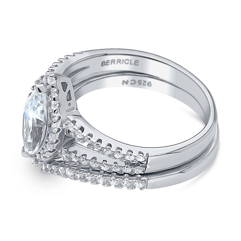 Angle view of Halo Marquise CZ Split Shank Ring Set in Sterling Silver