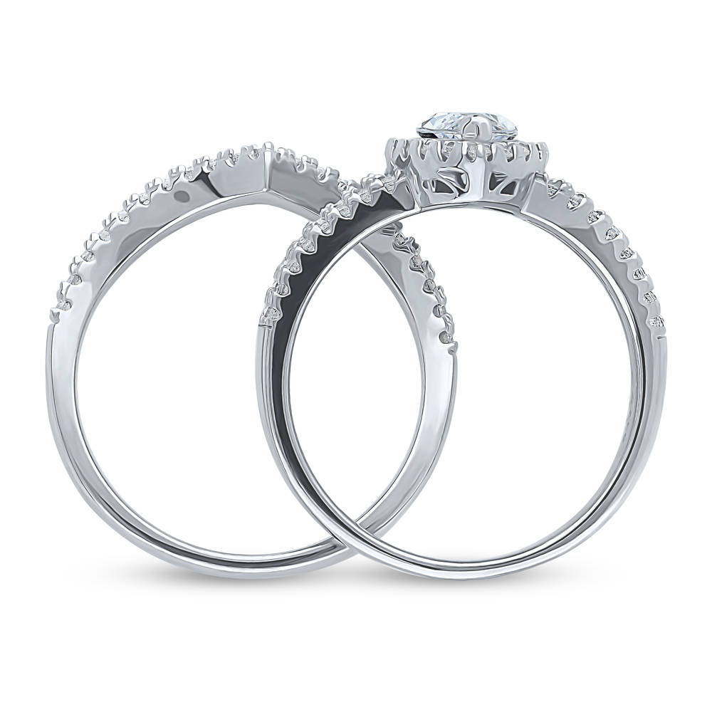 Alternate view of Halo Marquise CZ Split Shank Ring Set in Sterling Silver