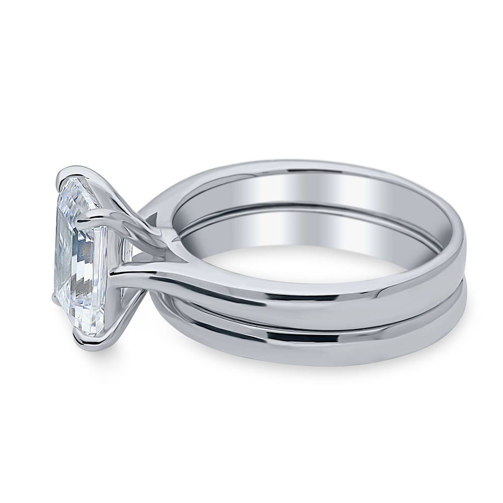 Angle view of Solitaire 2.6ct Emerald Cut CZ Ring Set in Sterling Silver, 5 of 12