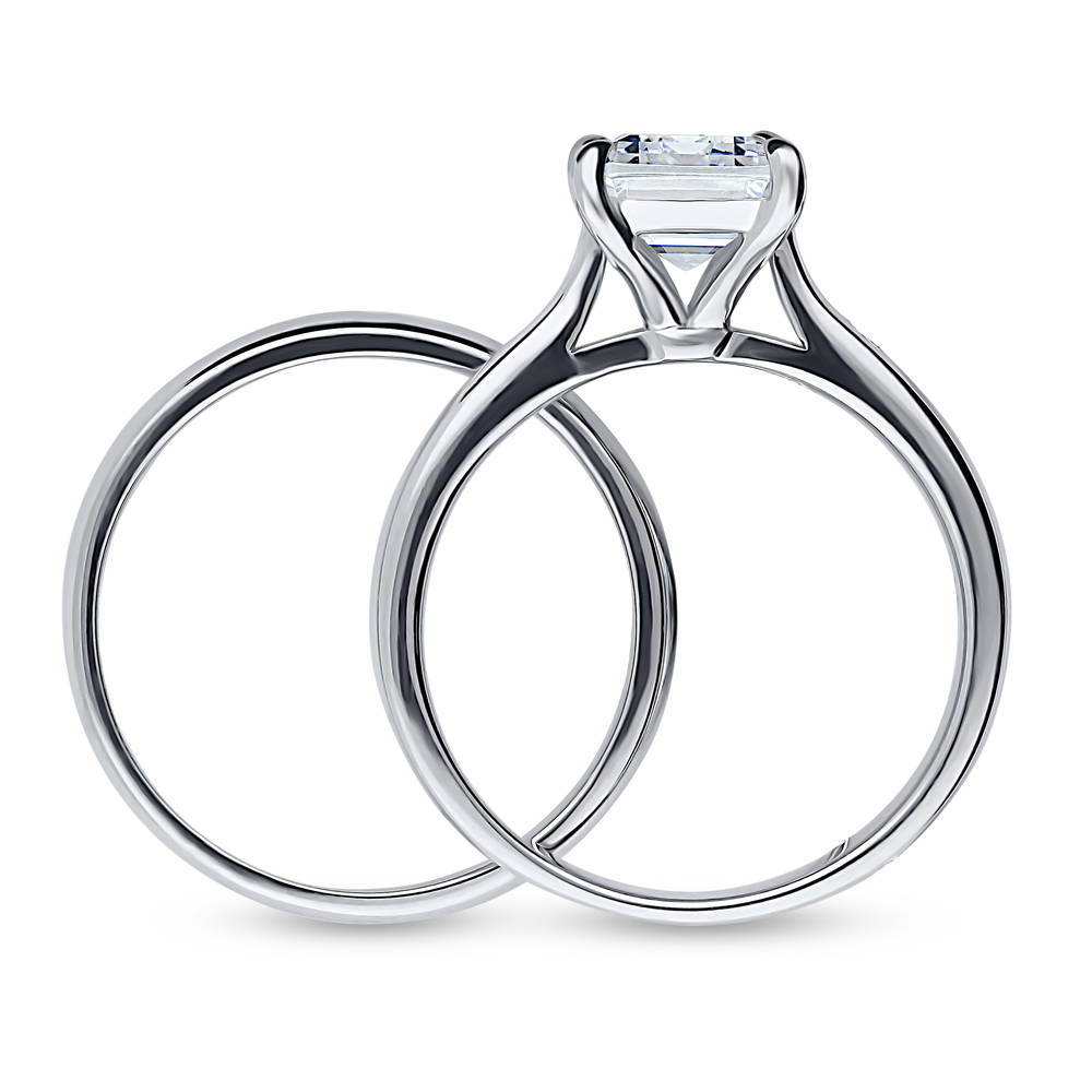 Solitaire 2.6ct Emerald Cut CZ Ring Set in Sterling Silver