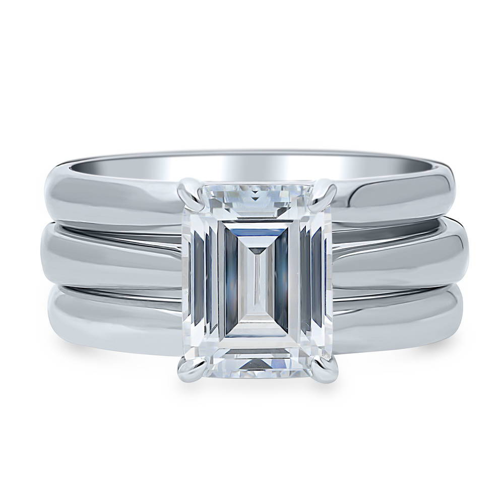 Solitaire 2.6ct Emerald Cut CZ Ring Set in Sterling Silver