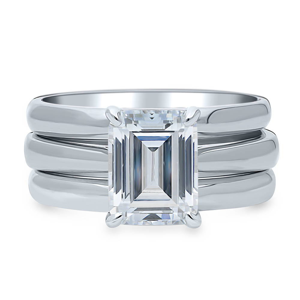 Solitaire 2.6ct Emerald Cut CZ Ring Set in Sterling Silver, 1 of 12