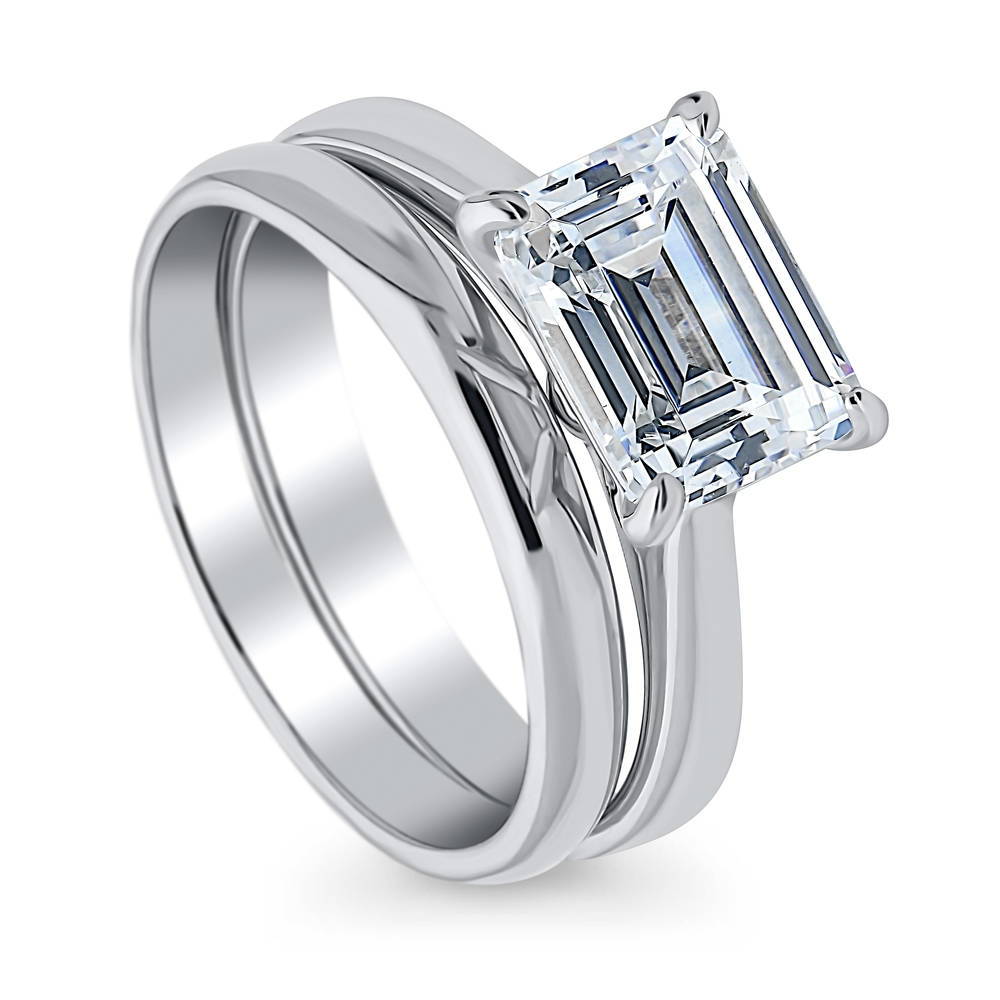 Front view of East-West Solitaire CZ Ring Set in Sterling Silver