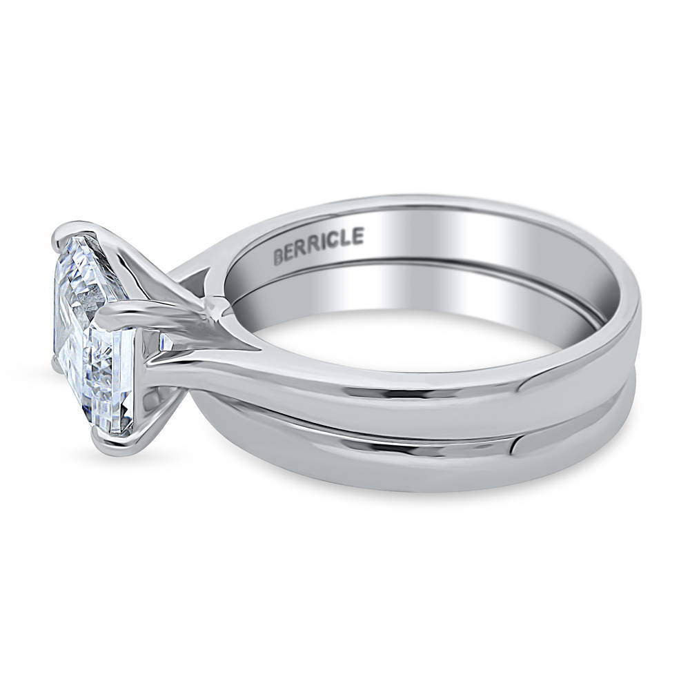 Angle view of East-West Solitaire CZ Ring Set in Sterling Silver