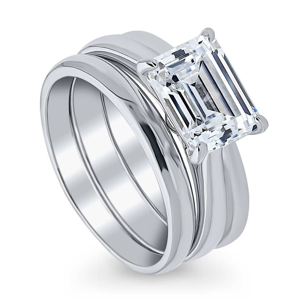 Front view of East-West Solitaire CZ Ring Set in Sterling Silver