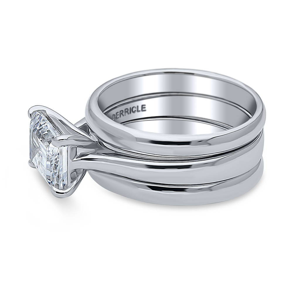 Angle view of East-West Solitaire CZ Ring Set in Sterling Silver