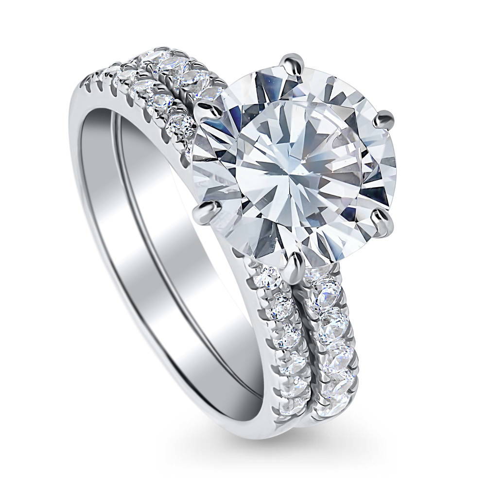 Solitaire 3.8ct Round CZ Ring Set in Sterling Silver