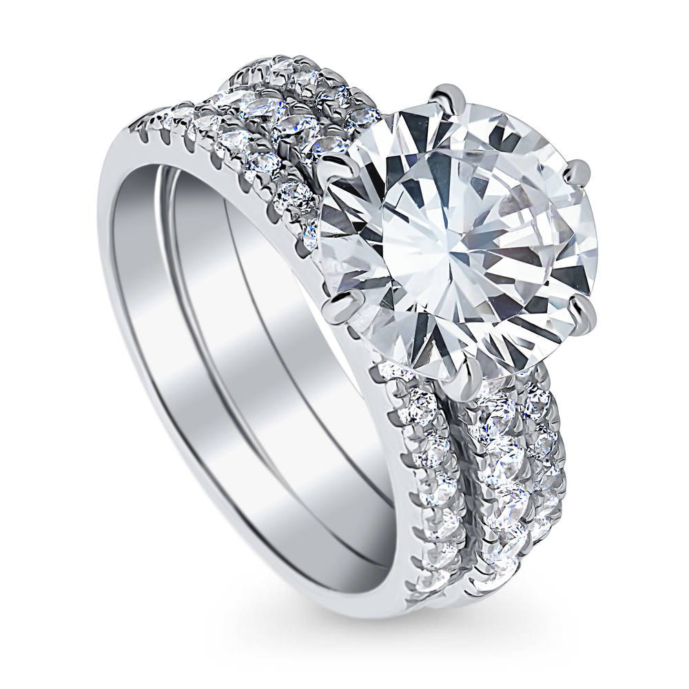 Solitaire 3.8ct Round CZ Ring Set in Sterling Silver