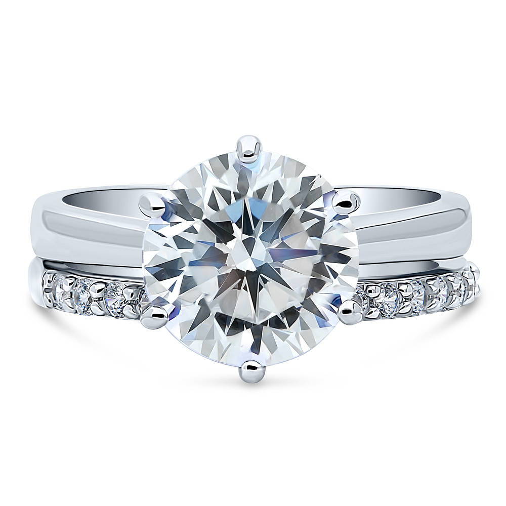 Solitaire 3.8ct Round CZ Ring Set in Sterling Silver