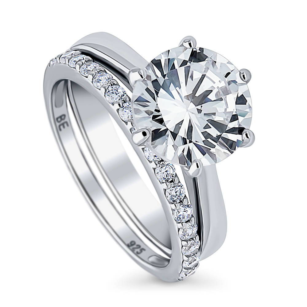 Solitaire 3.8ct Round CZ Ring Set in Sterling Silver