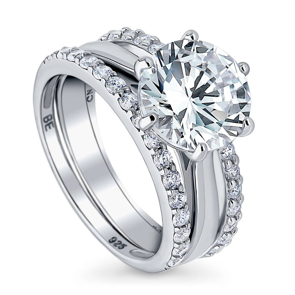 Solitaire 3.8ct Round CZ Ring Set in Sterling Silver