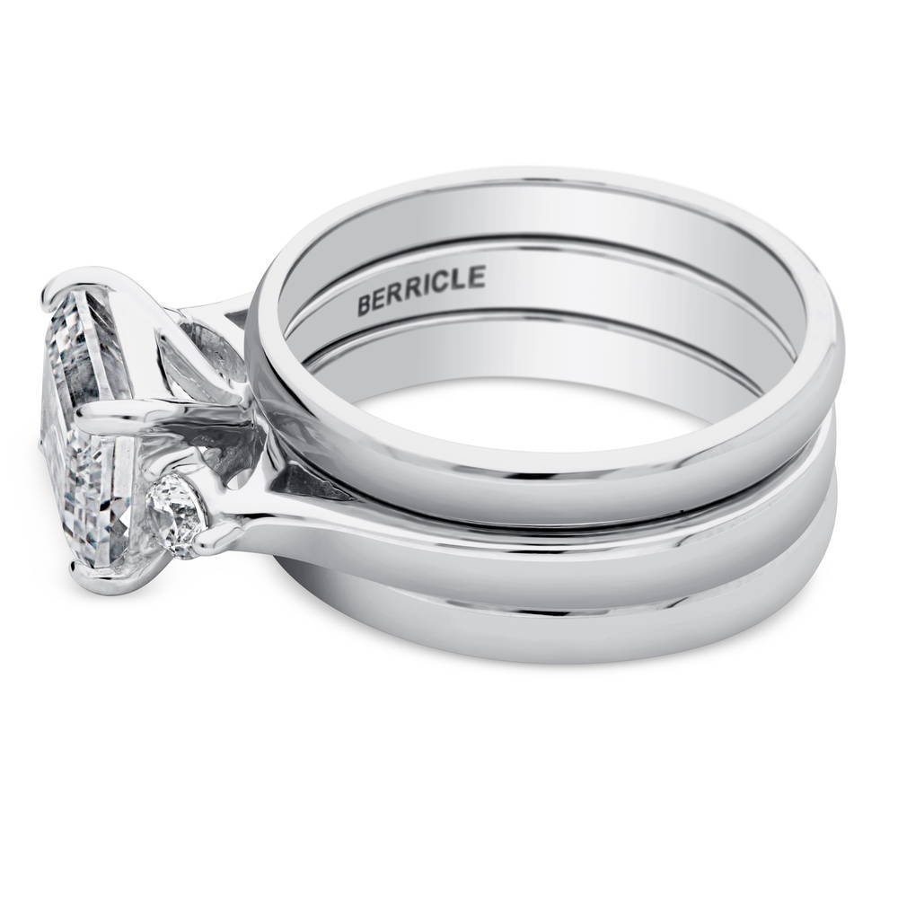 3-Stone East-West Emerald Cut CZ Ring Set in Sterling Silver