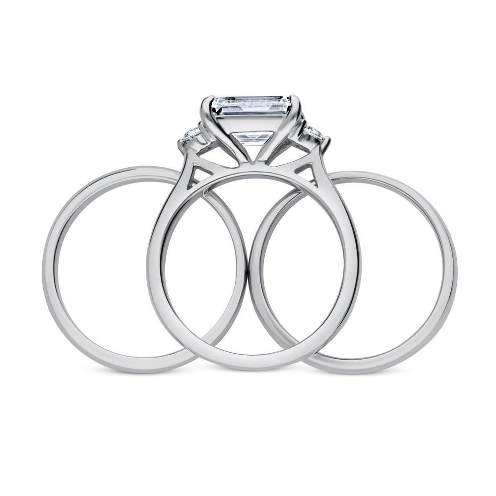 3-Stone East-West Emerald Cut CZ Ring Set in Sterling Silver