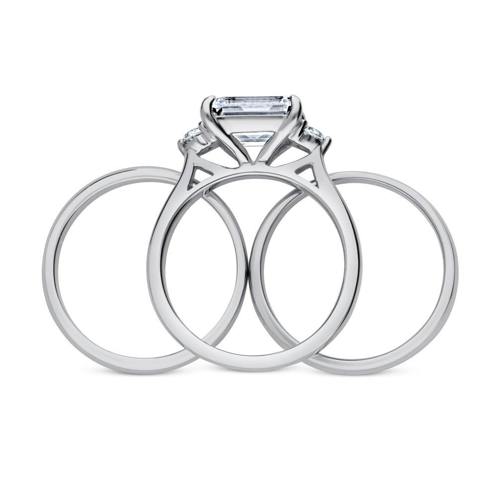 Alternate view of 3-Stone East-West Emerald Cut CZ Ring Set in Sterling Silver, 8 of 11