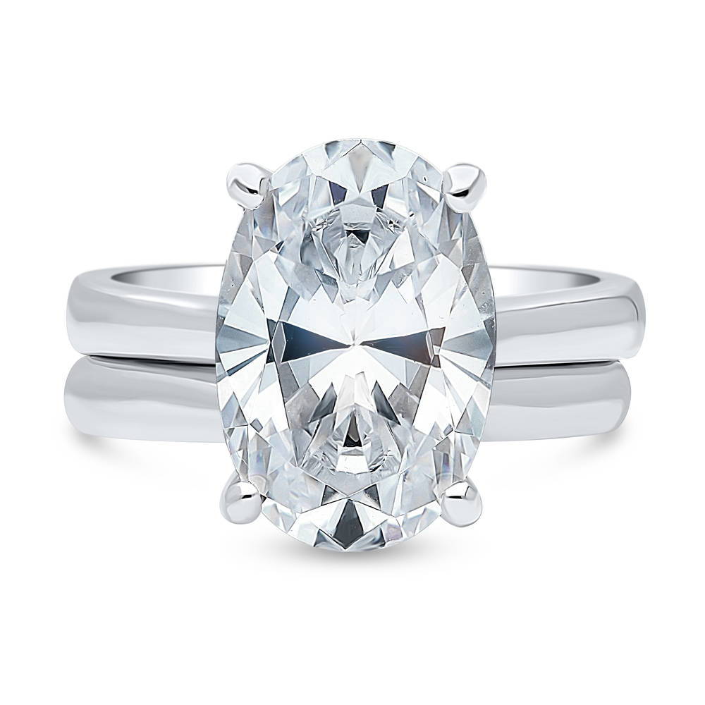Solitaire 5.5ct Oval CZ Ring Set in Sterling Silver, 1 of 12