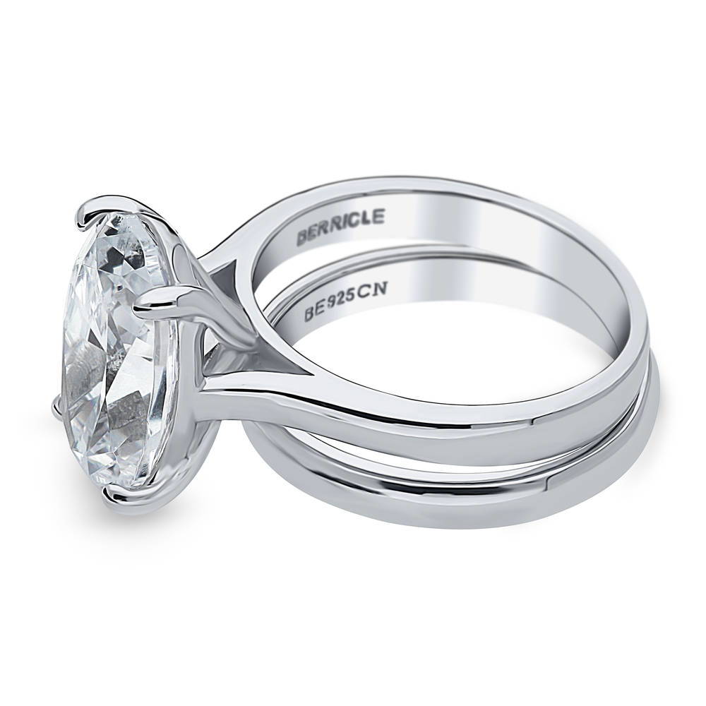 Angle view of Solitaire 5.5ct Oval CZ Ring Set in Sterling Silver, 5 of 12