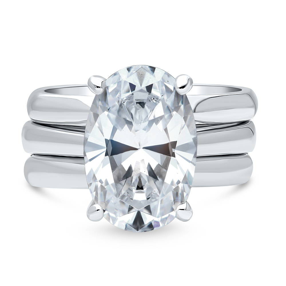 Solitaire 5.5ct Oval CZ Ring Set in Sterling Silver