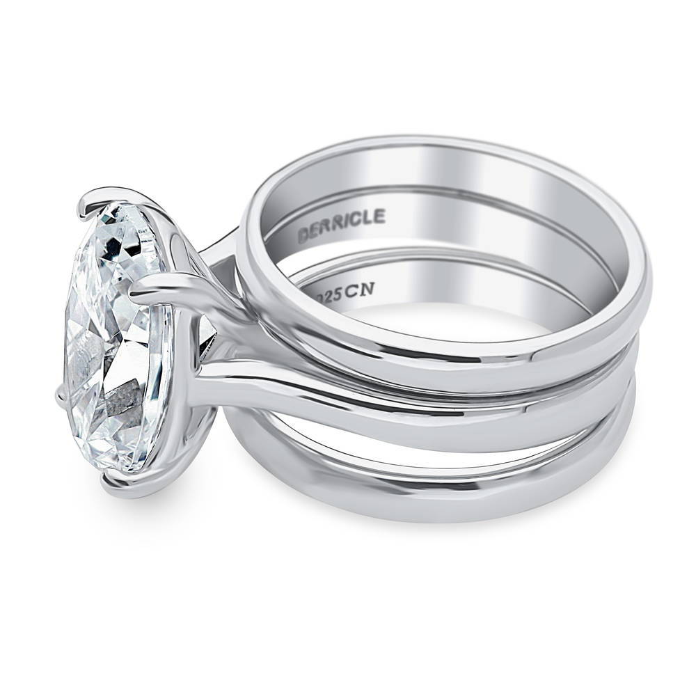 Solitaire 5.5ct Oval CZ Ring Set in Sterling Silver