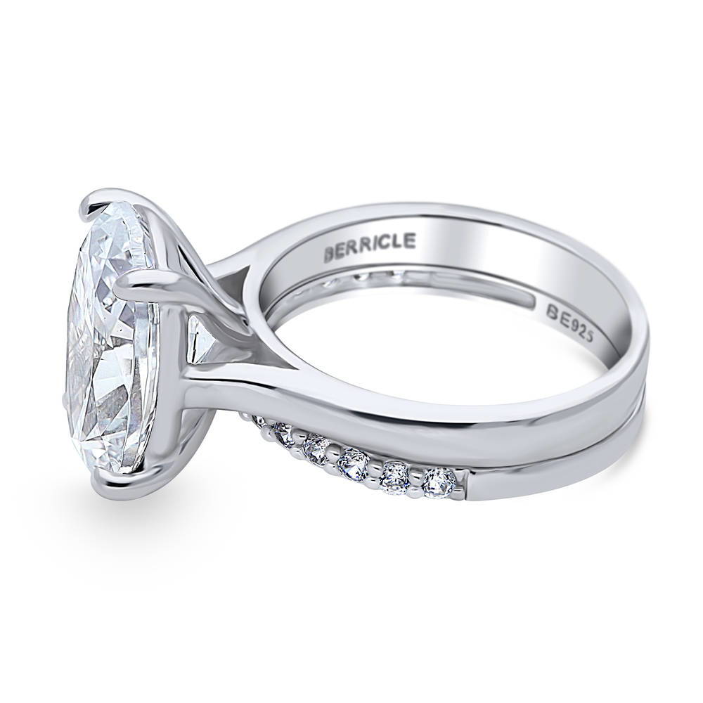 Angle view of Solitaire 5.5ct Oval CZ Ring Set in Sterling Silver