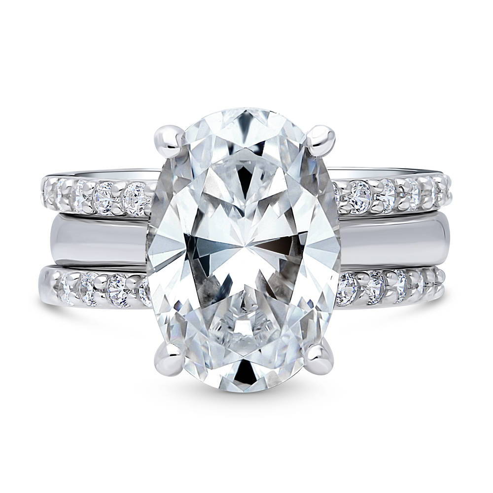 Solitaire 5.5ct Oval CZ Ring Set in Sterling Silver