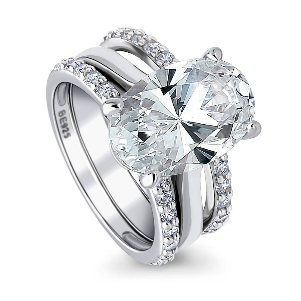 Front view of Solitaire 5.5ct Oval CZ Ring Set in Sterling Silver