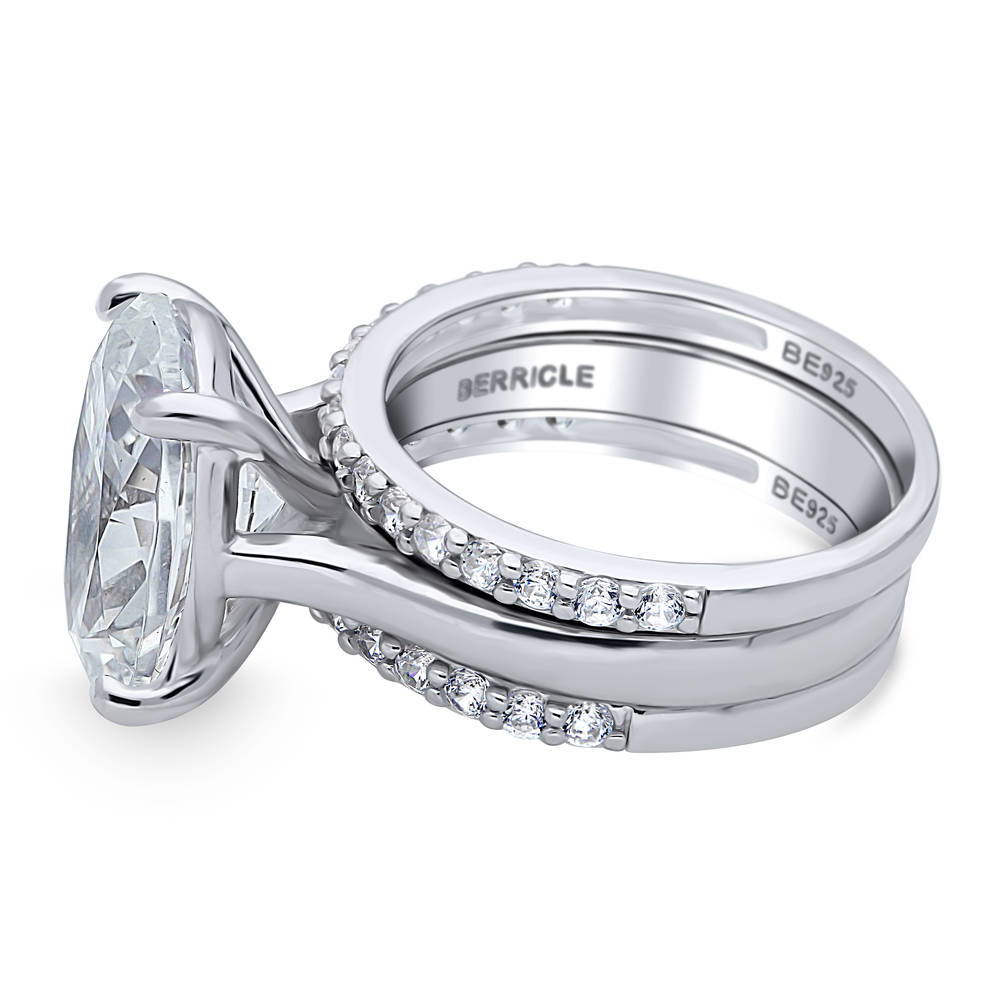 Angle view of Solitaire 5.5ct Oval CZ Ring Set in Sterling Silver