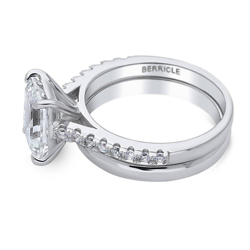 Solitaire 2.6ct Emerald Cut CZ Ring Set in Sterling Silver