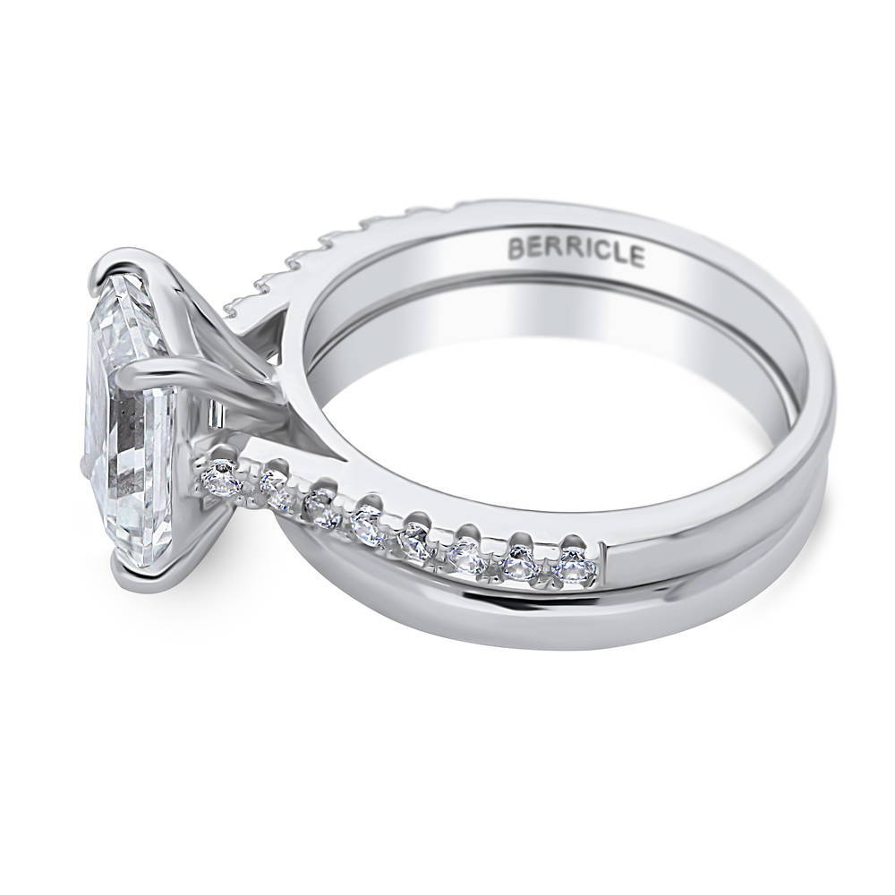 Angle view of Solitaire 2.6ct Emerald Cut CZ Ring Set in Sterling Silver, 5 of 12