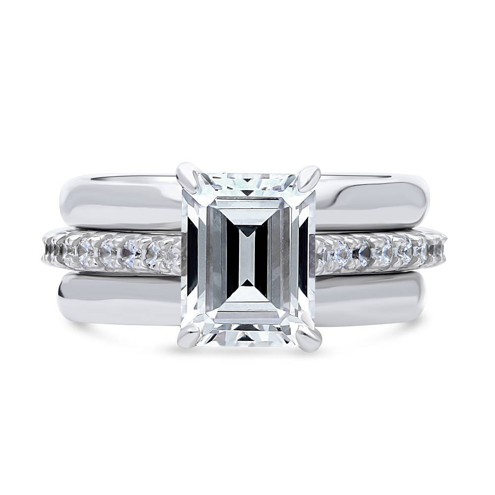 Solitaire 2.6ct Emerald Cut CZ Ring Set in Sterling Silver