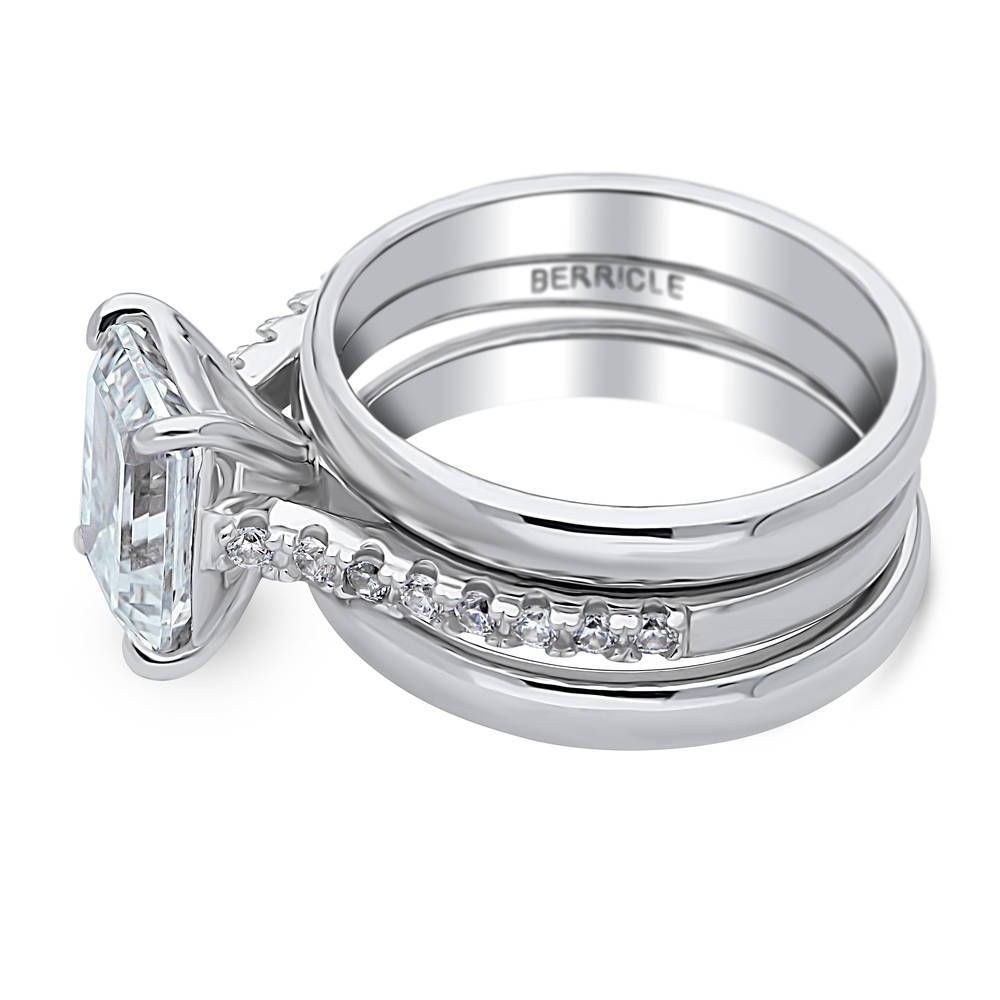 Angle view of Solitaire 2.6ct Emerald Cut CZ Ring Set in Sterling Silver