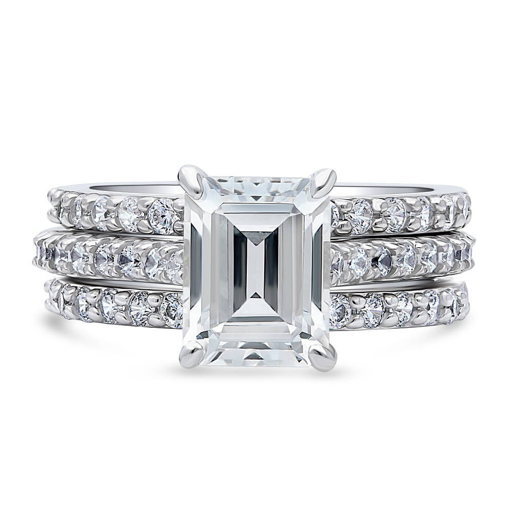 Solitaire 2.6ct Emerald Cut CZ Ring Set in Sterling Silver, 1 of 12