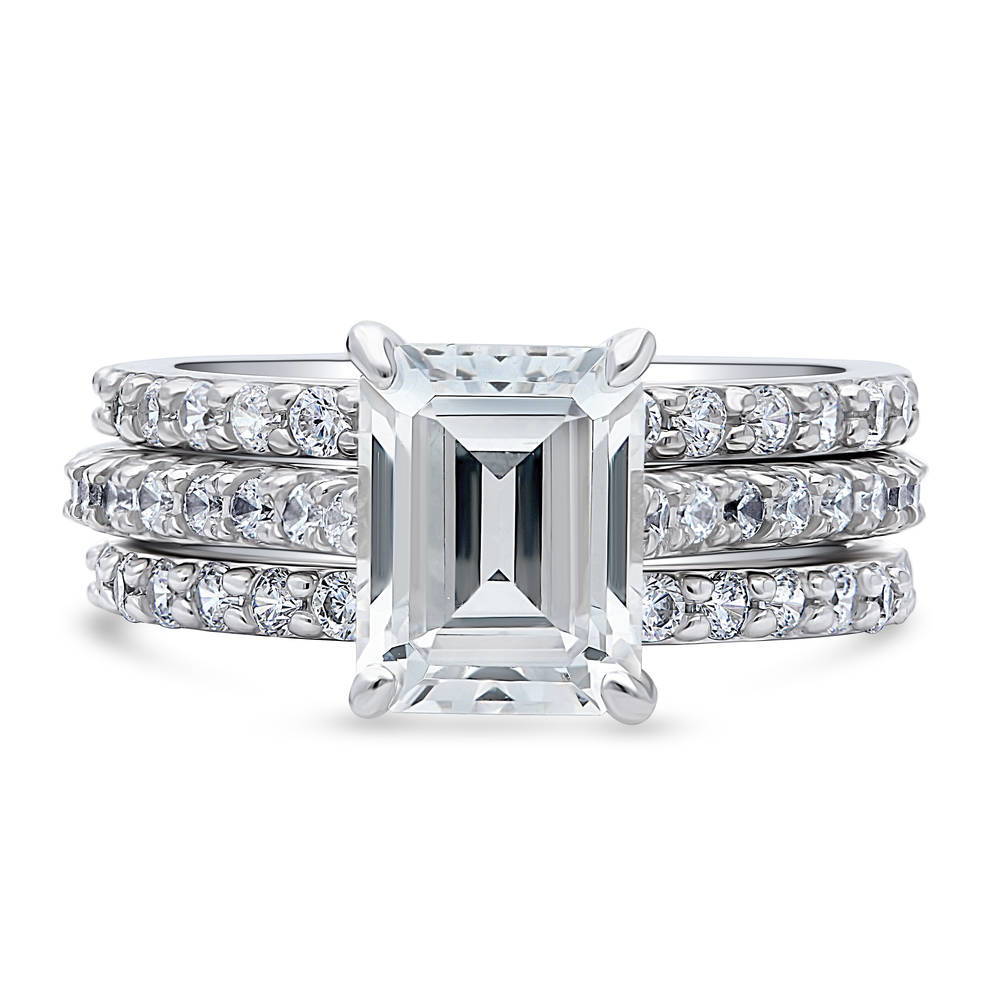 Solitaire 2.6ct Emerald Cut CZ Ring Set in Sterling Silver