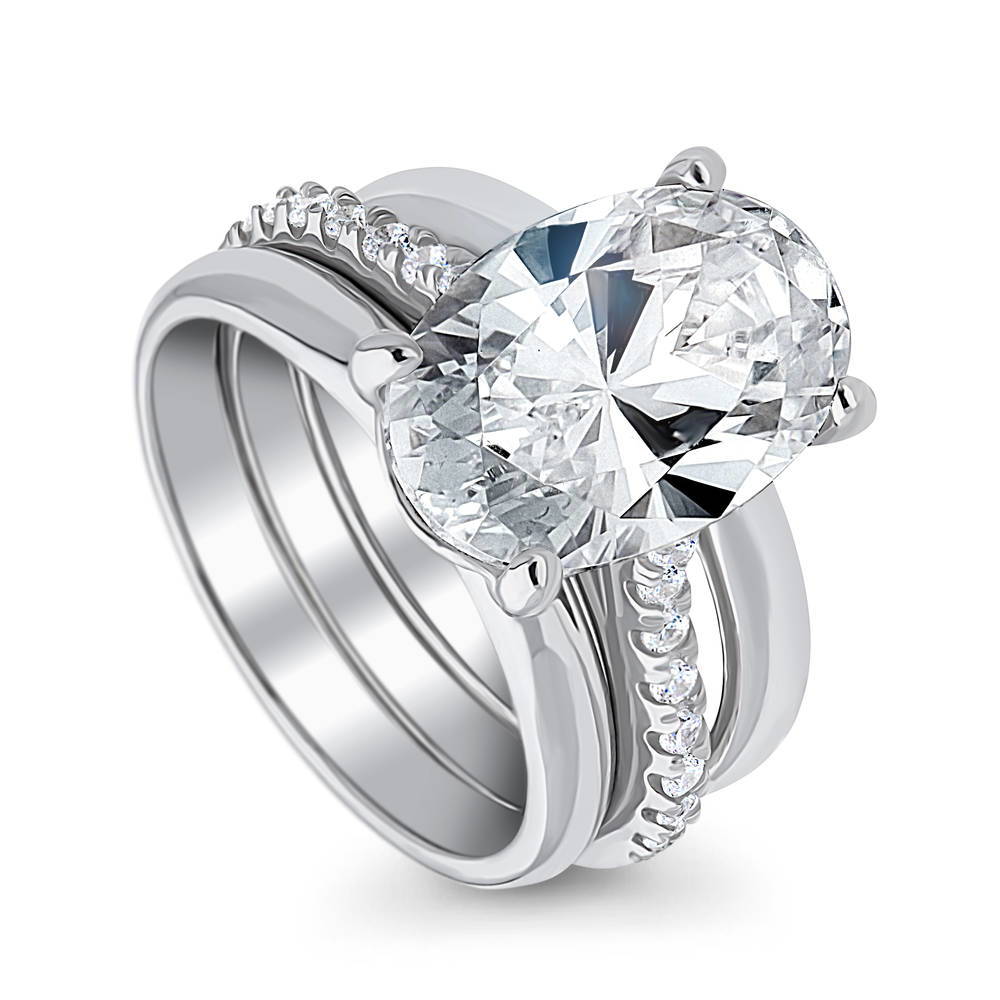 Front view of Solitaire 5.5ct Oval CZ Ring Set in Sterling Silver, 3 of 12