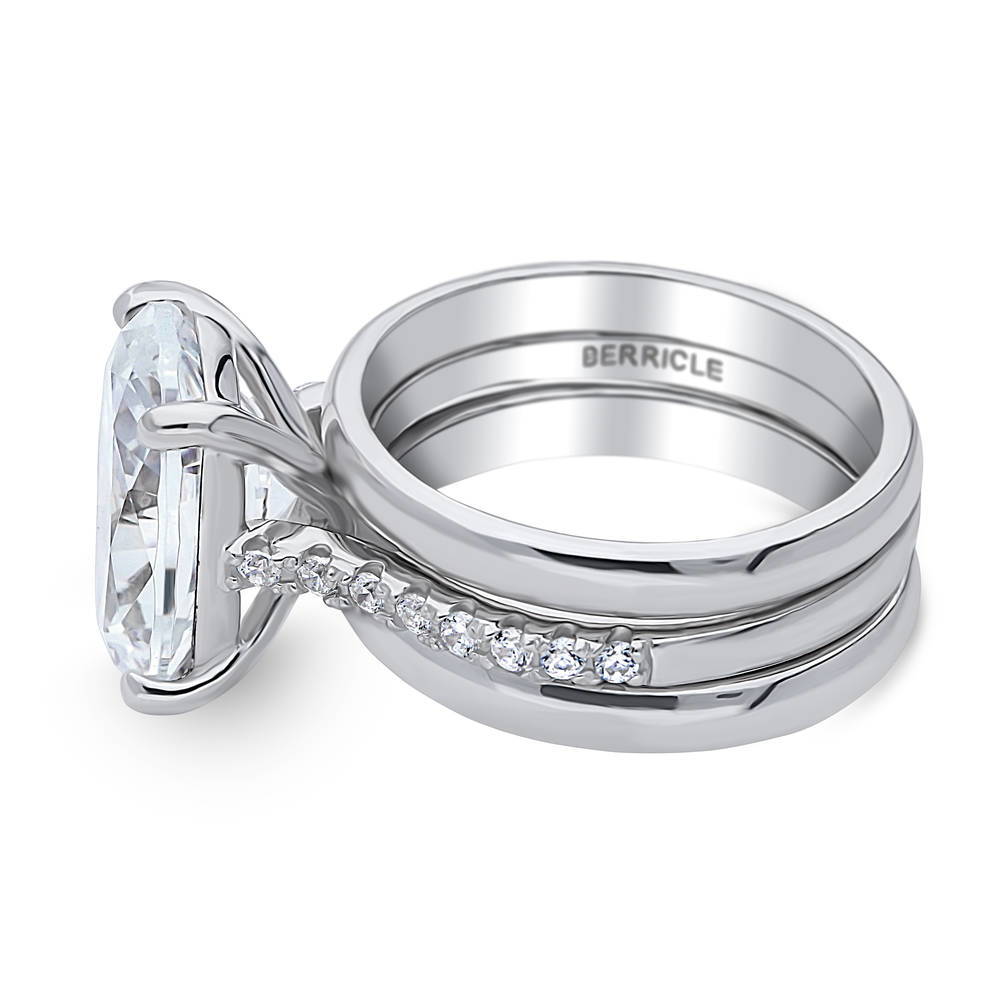 Angle view of Solitaire 5.5ct Oval CZ Ring Set in Sterling Silver