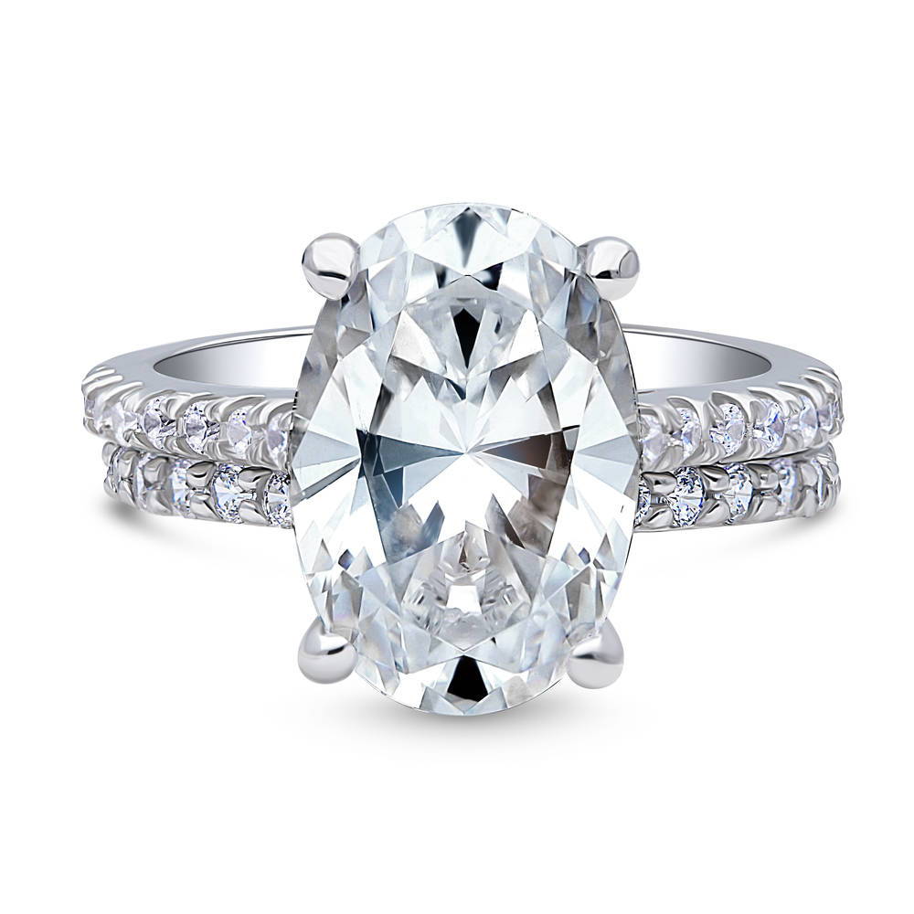 Solitaire 5.5ct Oval CZ Ring Set in Sterling Silver, 1 of 15