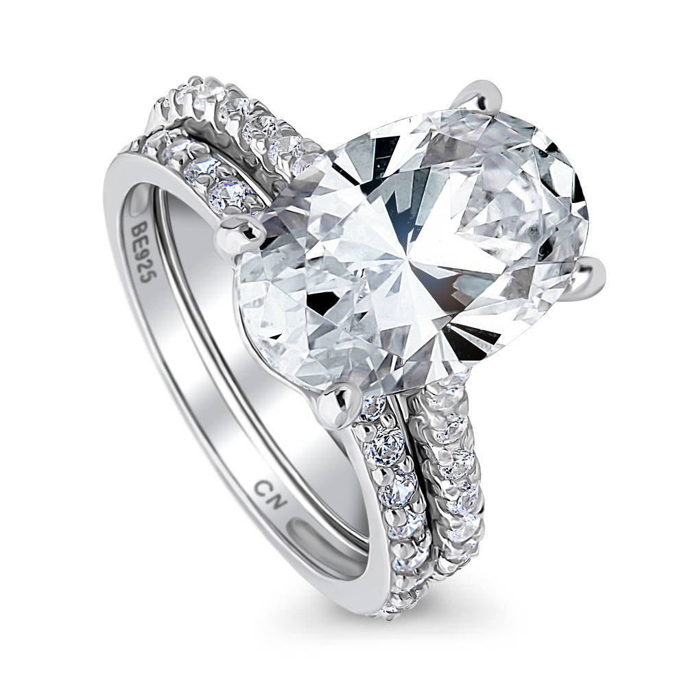 Front view of Solitaire 5.5ct Oval CZ Ring Set in Sterling Silver, 3 of 13