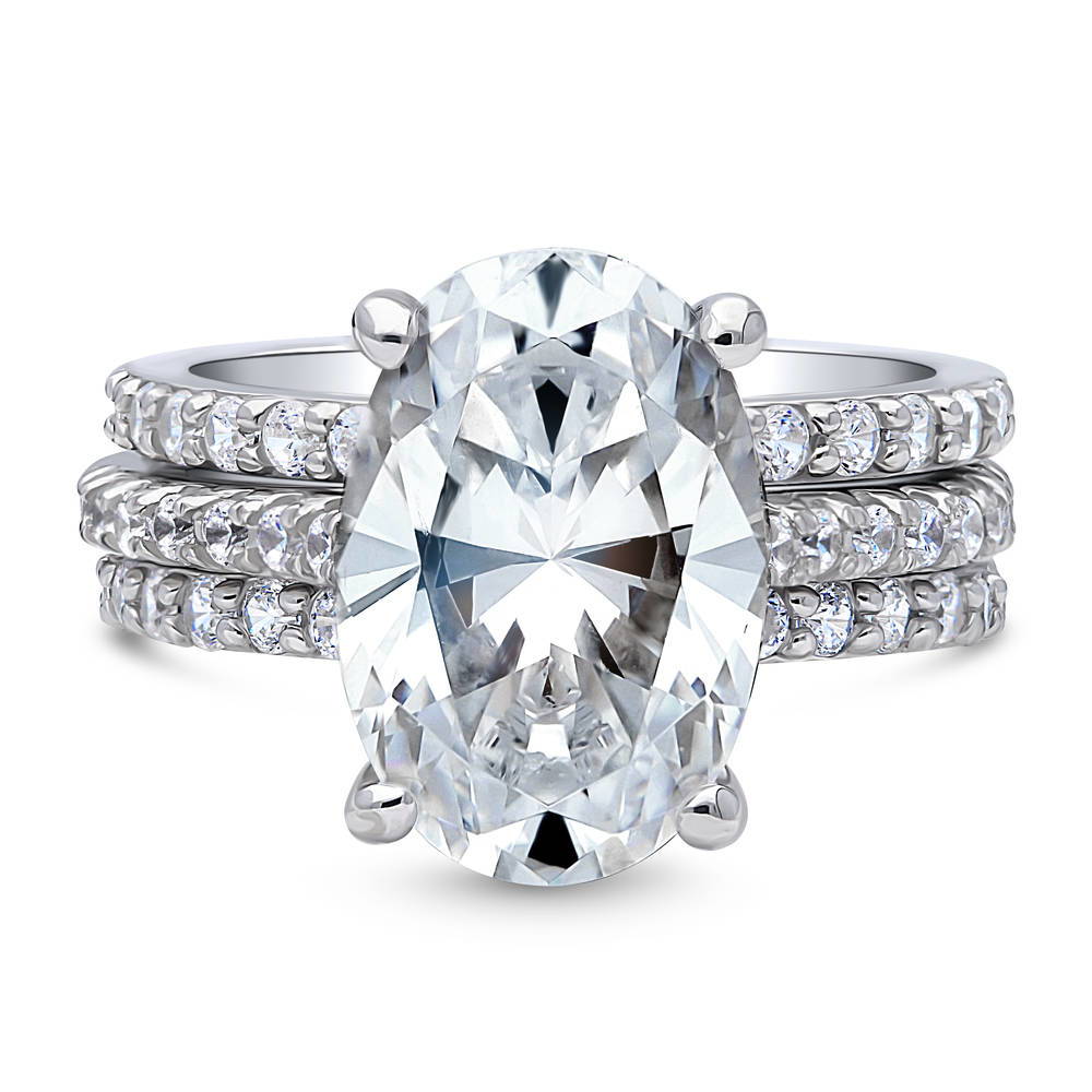 Solitaire 5.5ct Oval CZ Ring Set in Sterling Silver, 1 of 14