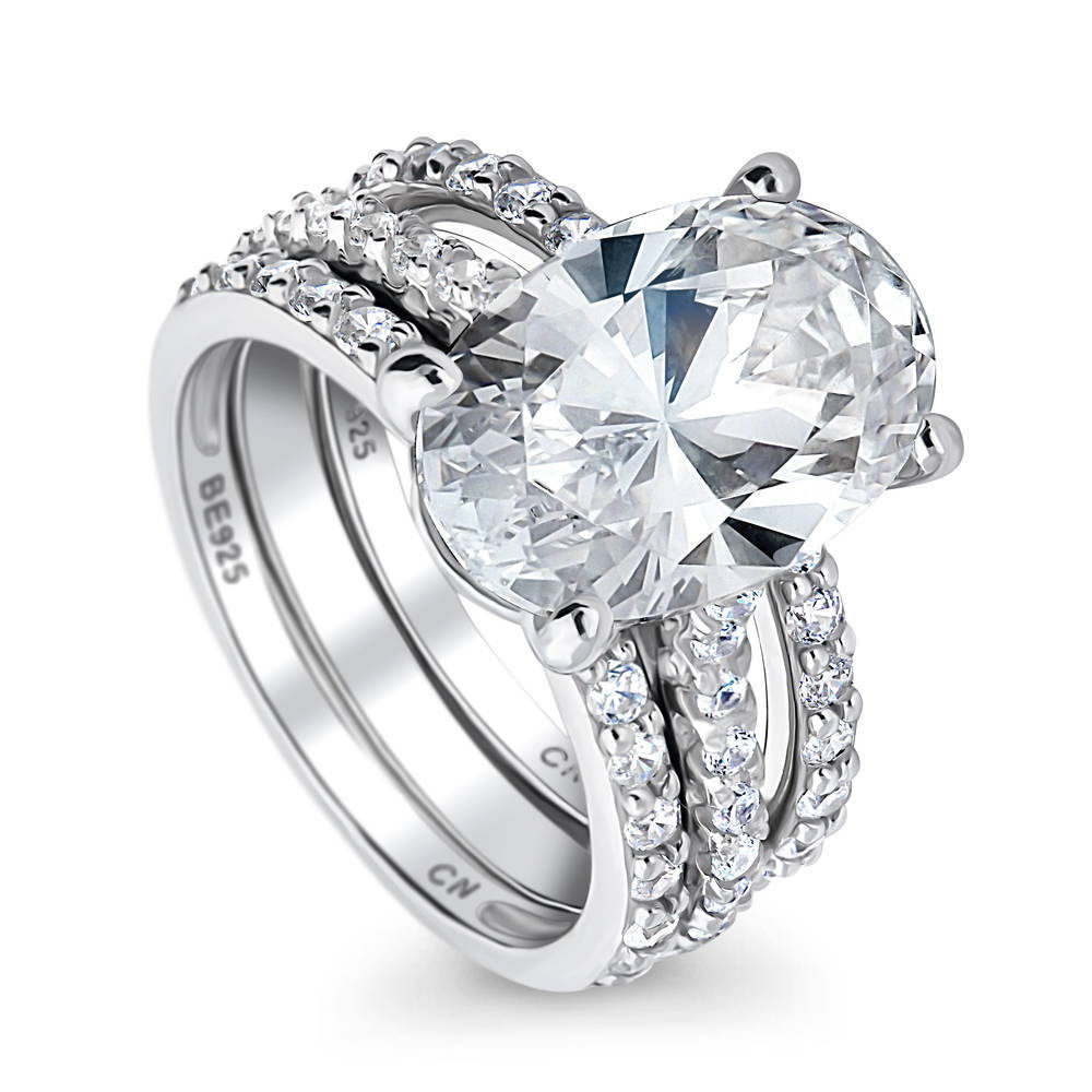 Front view of Solitaire 5.5ct Oval CZ Ring Set in Sterling Silver, 3 of 12