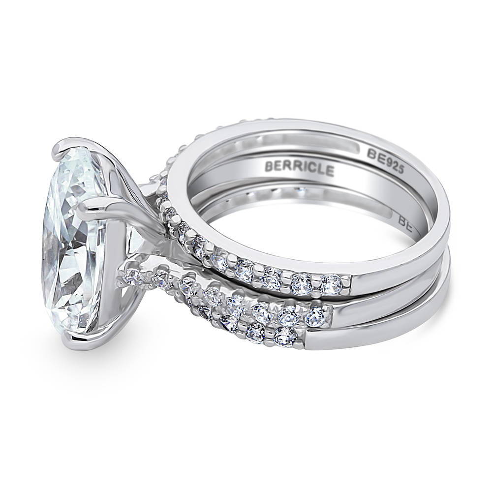 Angle view of Solitaire 5.5ct Oval CZ Ring Set in Sterling Silver