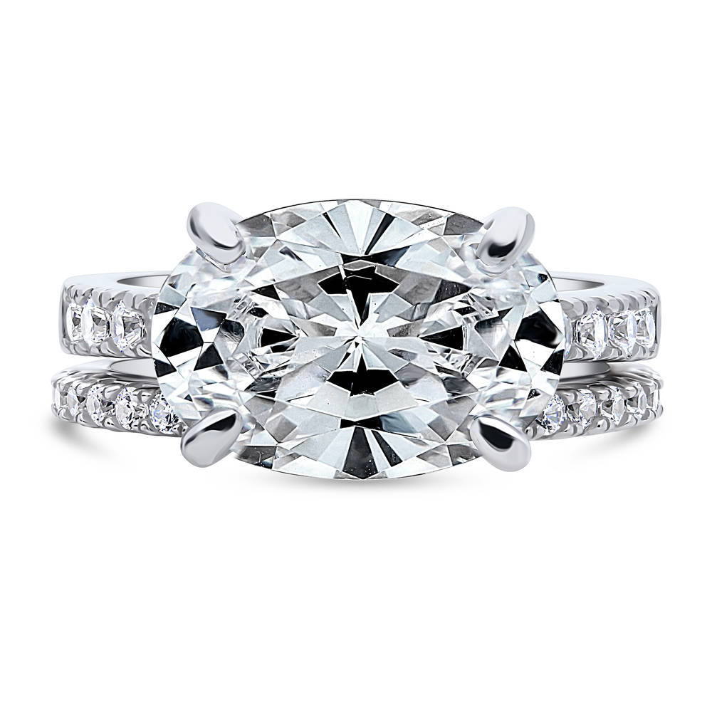 East-West Solitaire CZ Ring Set in Sterling Silver