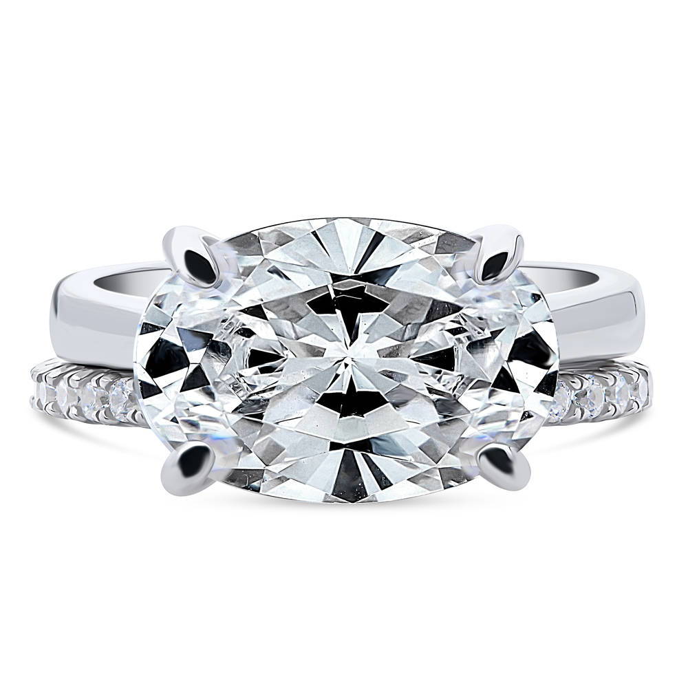Solitaire East-West 5.5ct Oval CZ Ring Set in Sterling Silver