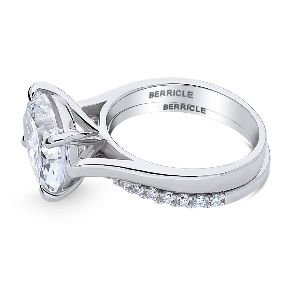 Angle view of East-West Solitaire CZ Ring Set in Sterling Silver