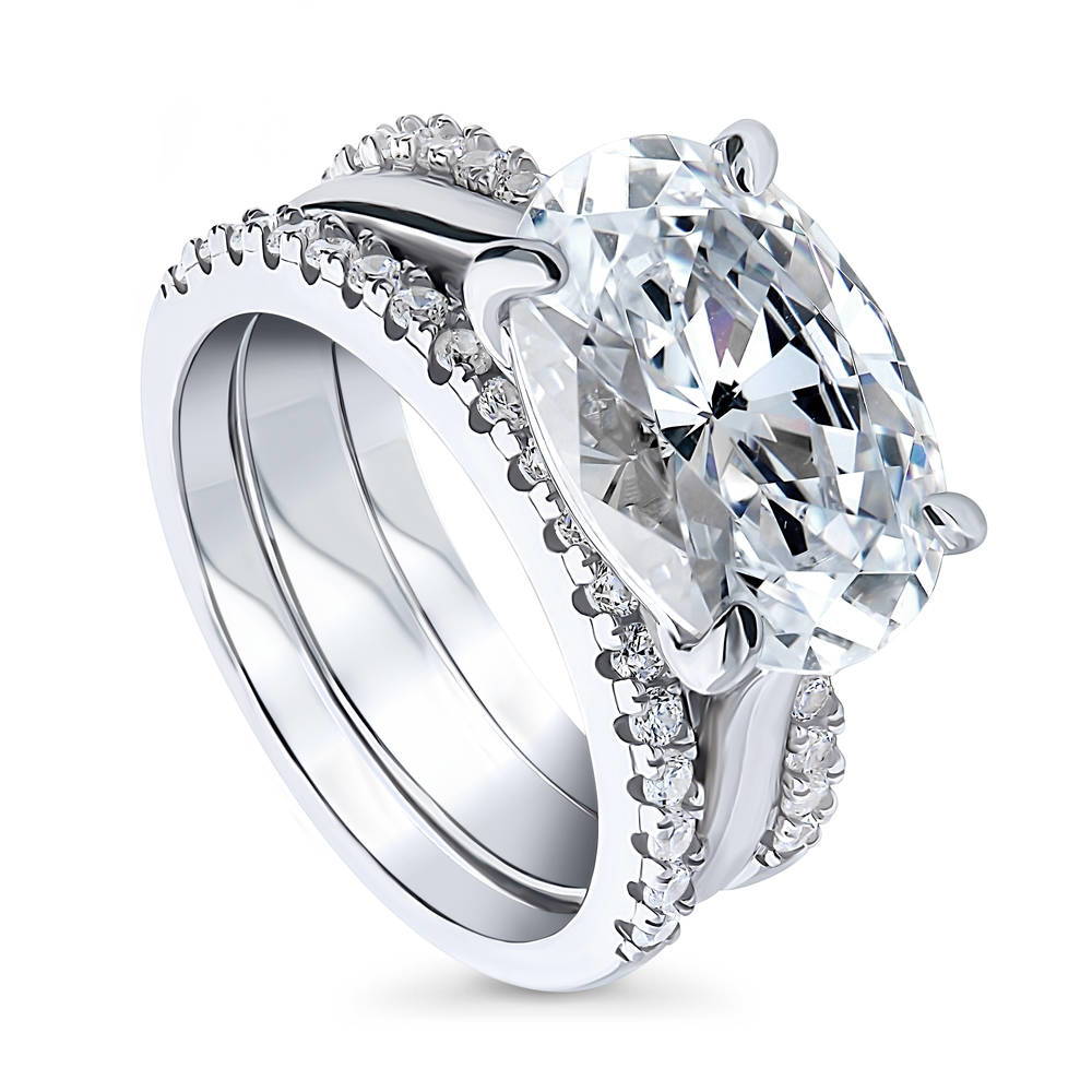 Front view of East-West Solitaire CZ Ring Set in Sterling Silver