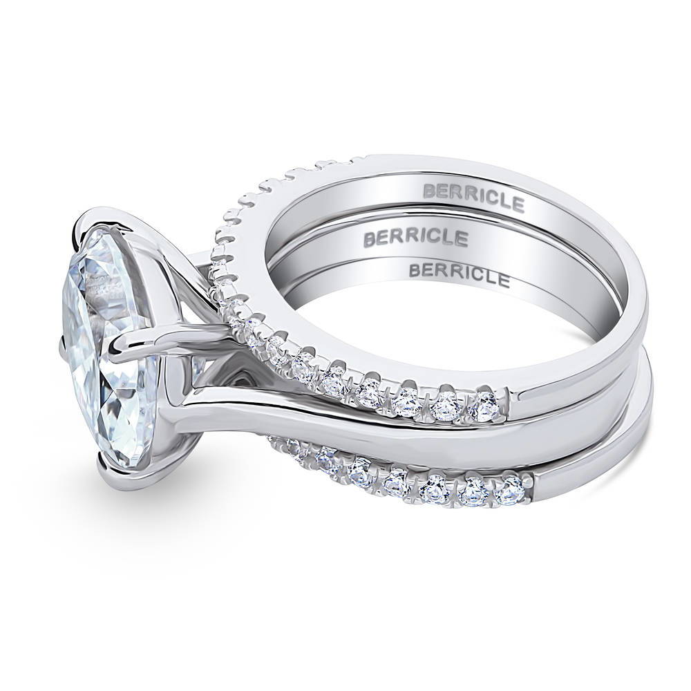 Angle view of East-West Solitaire CZ Ring Set in Sterling Silver