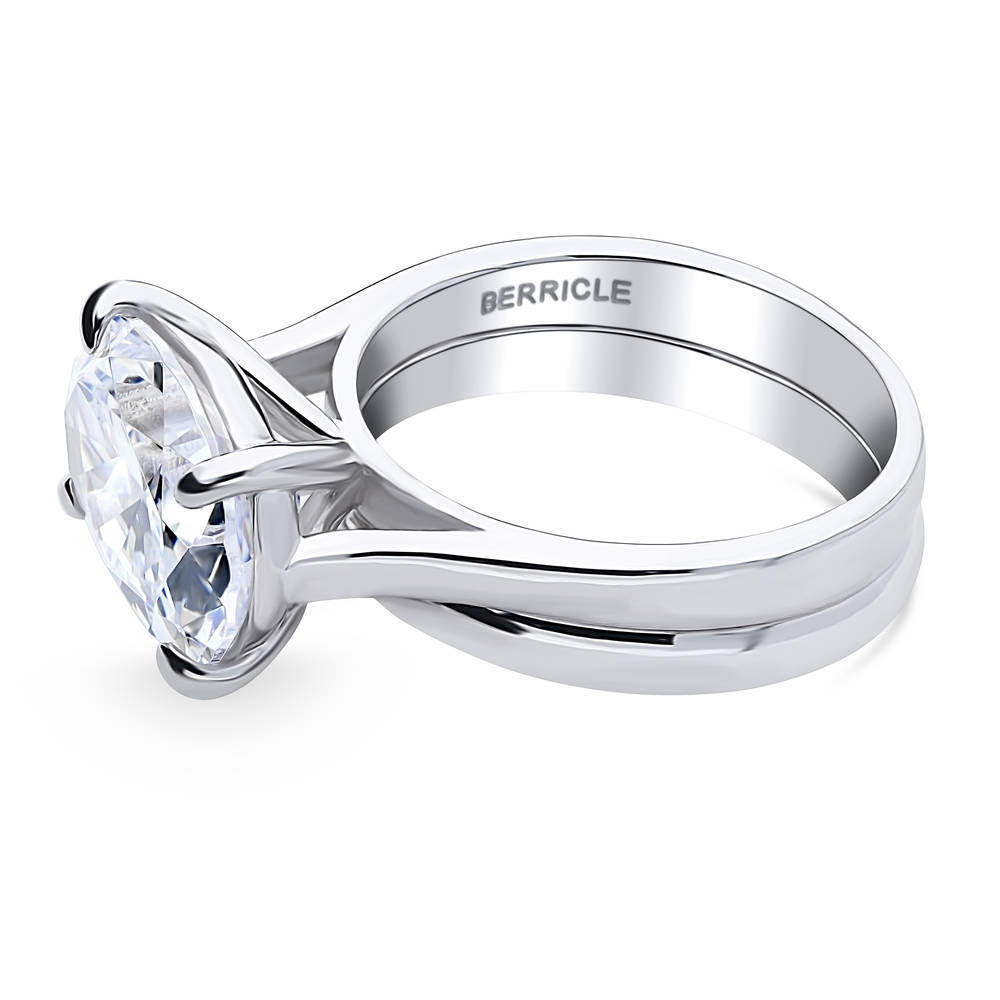 Angle view of East-West Solitaire CZ Ring Set in Sterling Silver