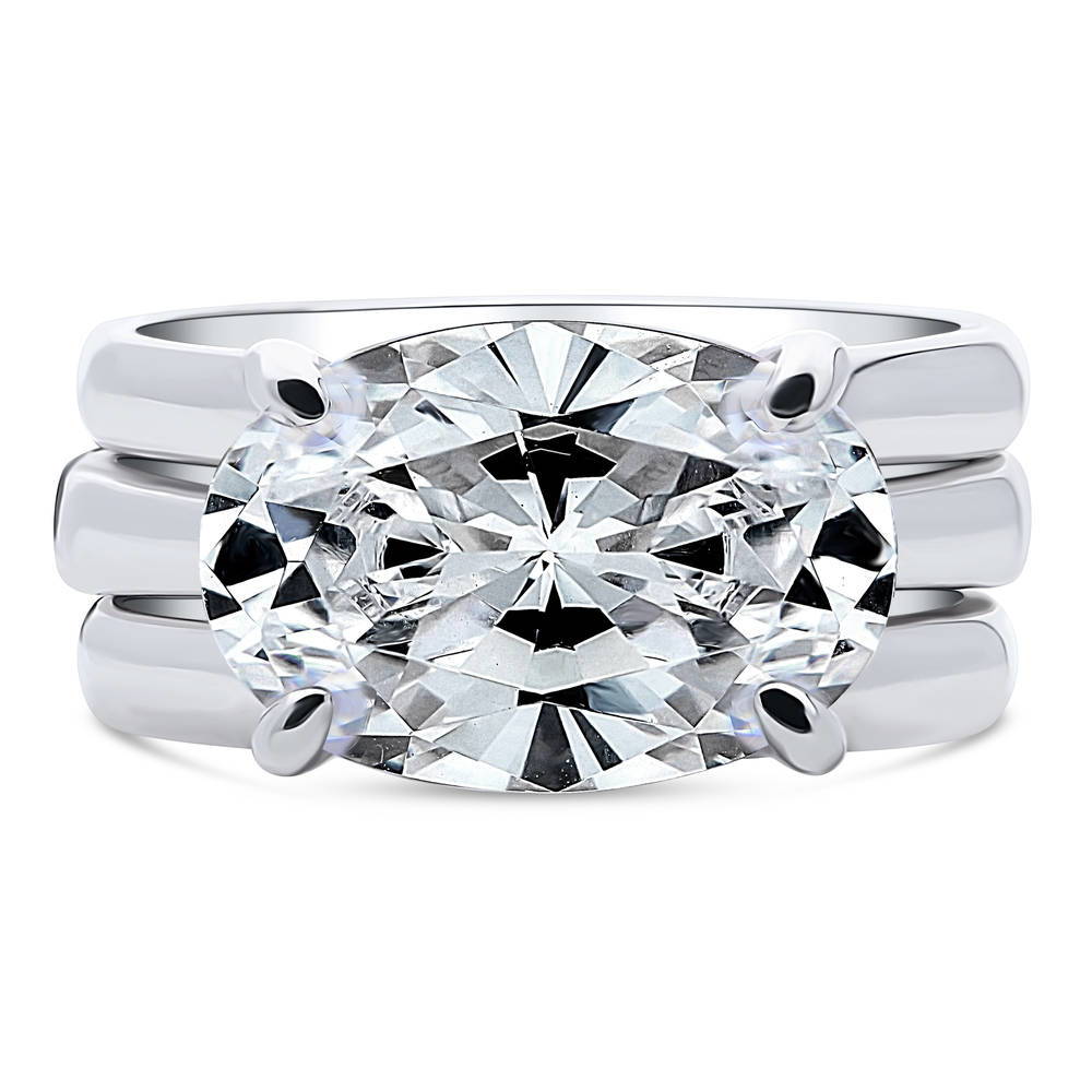 East-West Solitaire CZ Ring Set in Sterling Silver